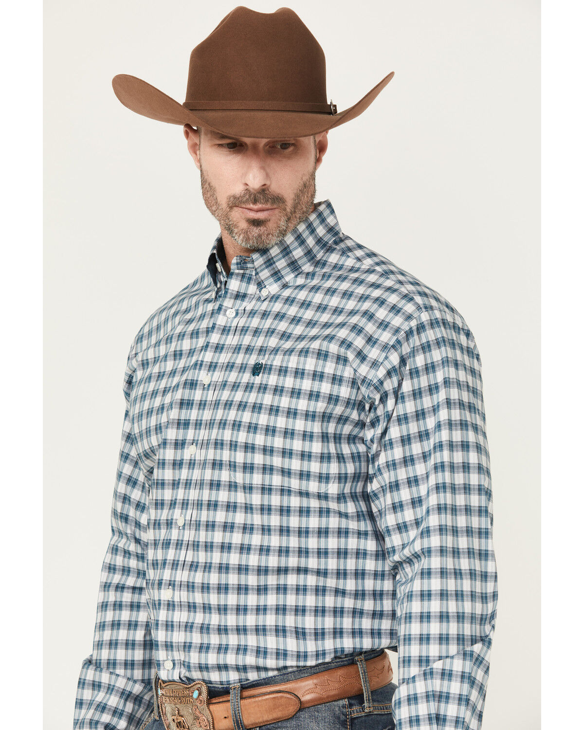 Image #2 - Cinch Men's Plaid Print Long Sleeve Button-Down Western Shirt, Cream, hi-res