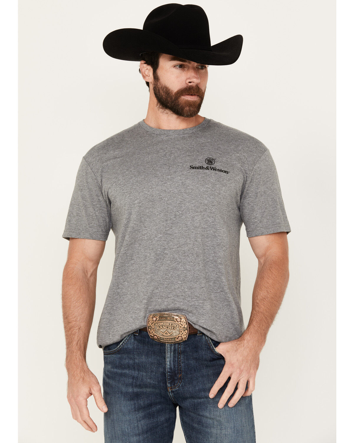 Image #1 - Smith & Wesson Men's Flying Eagle Short Sleeve Graphic T-Shirt, Grey, hi-res