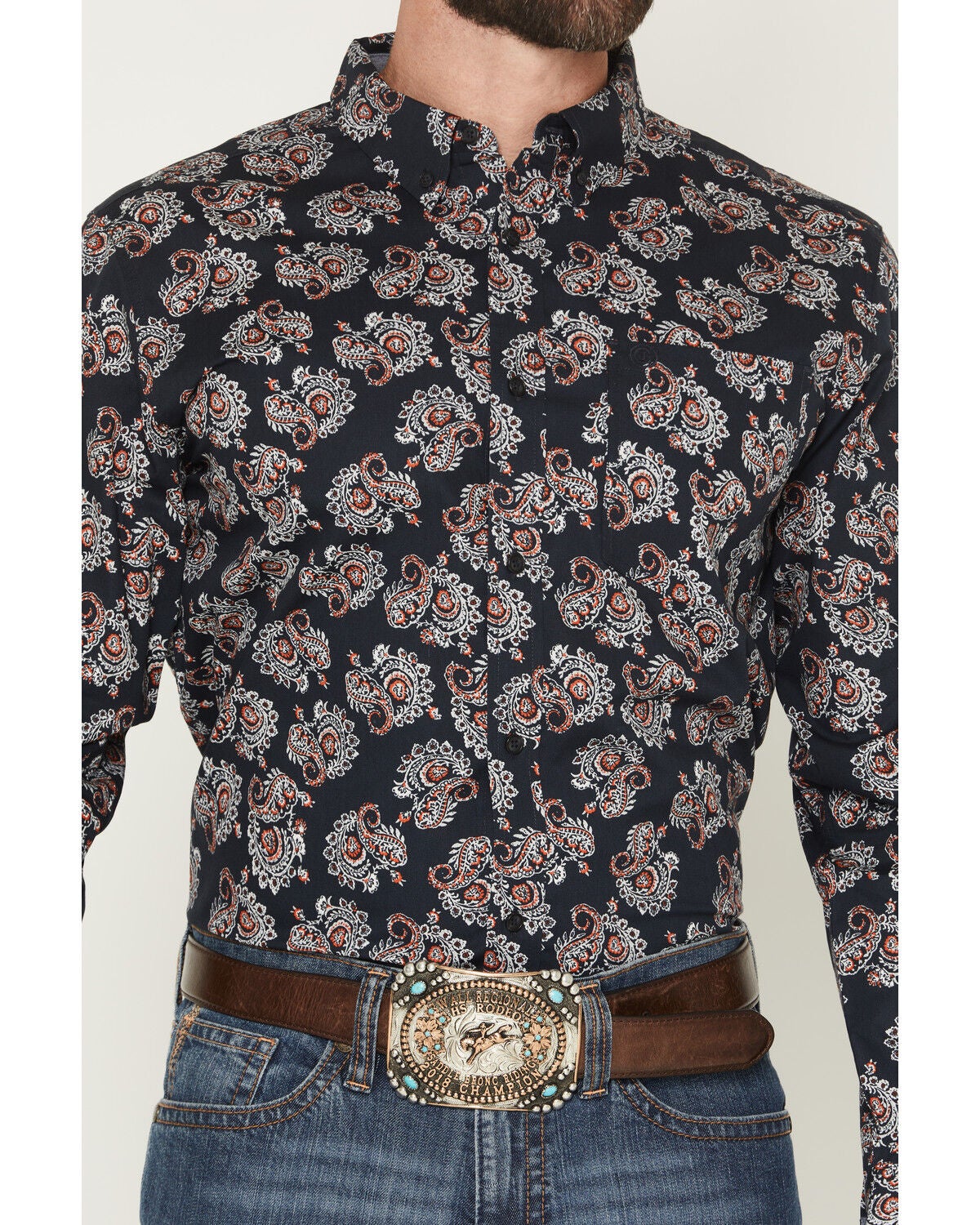 Image #3 - Cody James Men's Truett Paisley Print Long Sleeve Button-Down Western Shirt, Black, hi-res