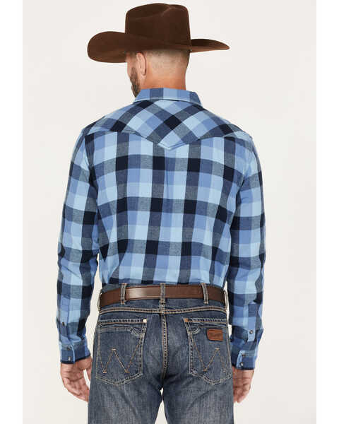 Image #4 - Cody James Men's Snake River Check Plaid Print Pearl Snap Western Flannel Shirt , Navy, hi-res