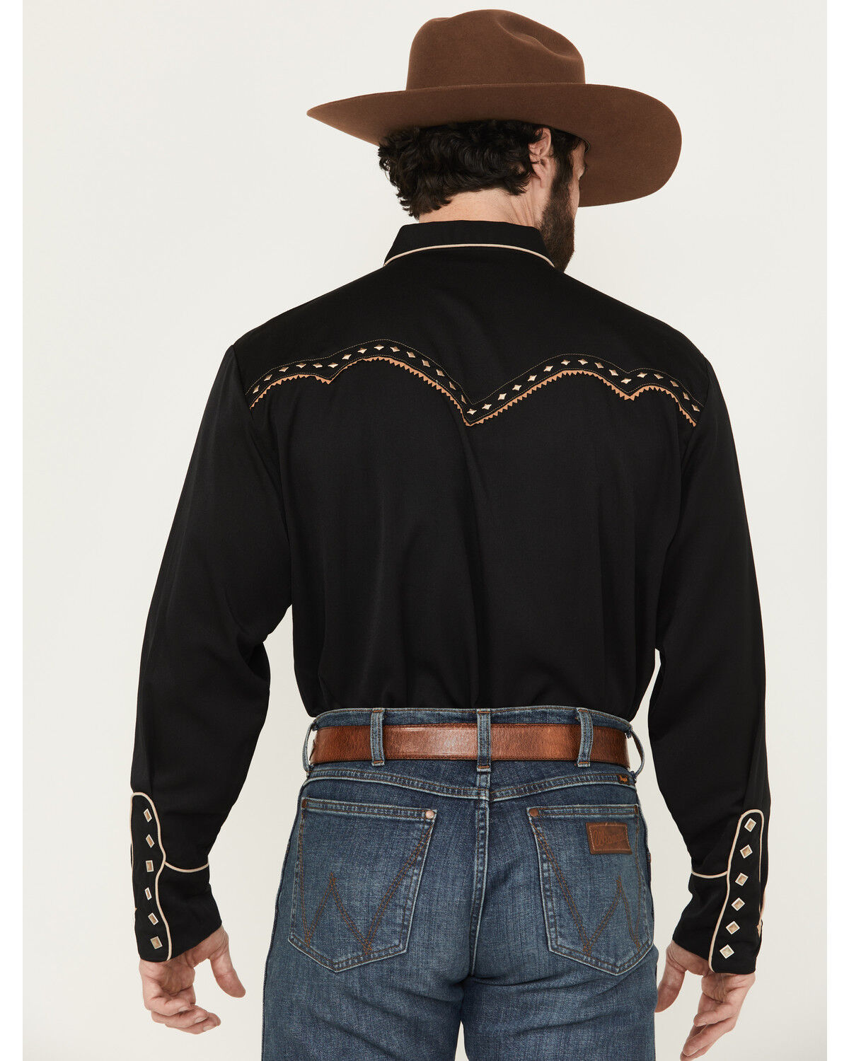 Image #4 - Scully Men's Diamond Embroidered Long Sleeve Western Shirt, Black/white, hi-res
