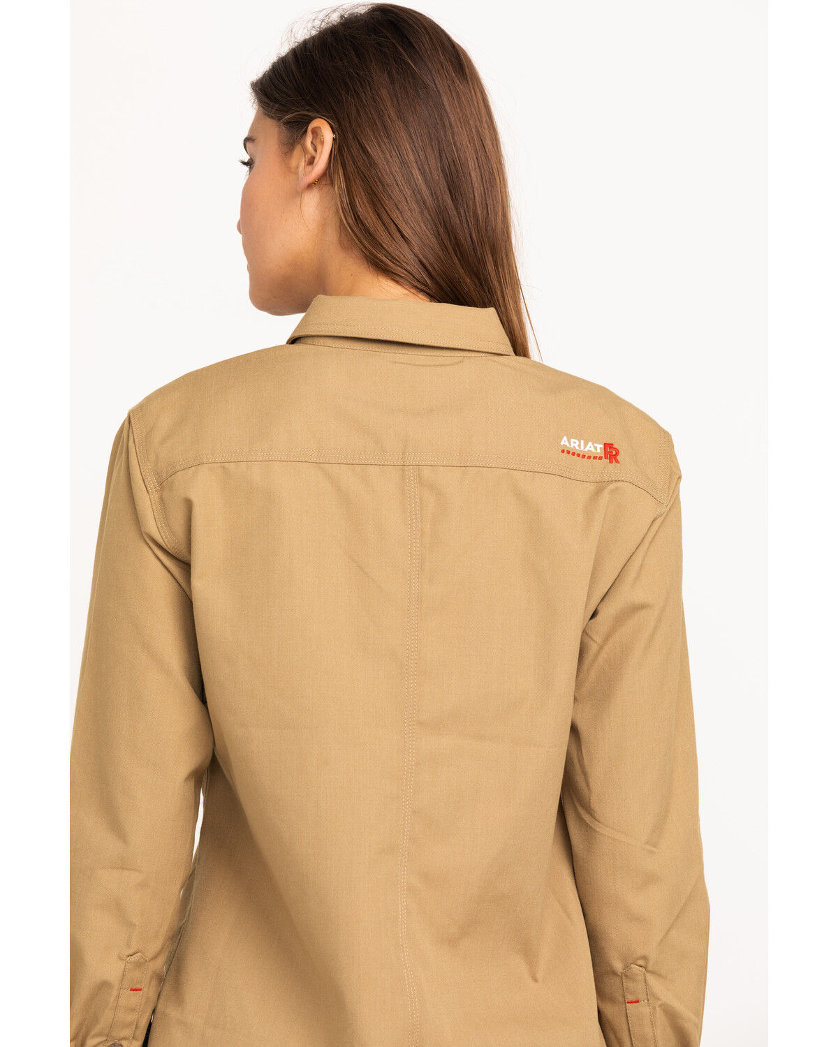 Image #5 - Ariat Women's FR Featherlight Long Sleeve Work Shirt, Beige/khaki, hi-res