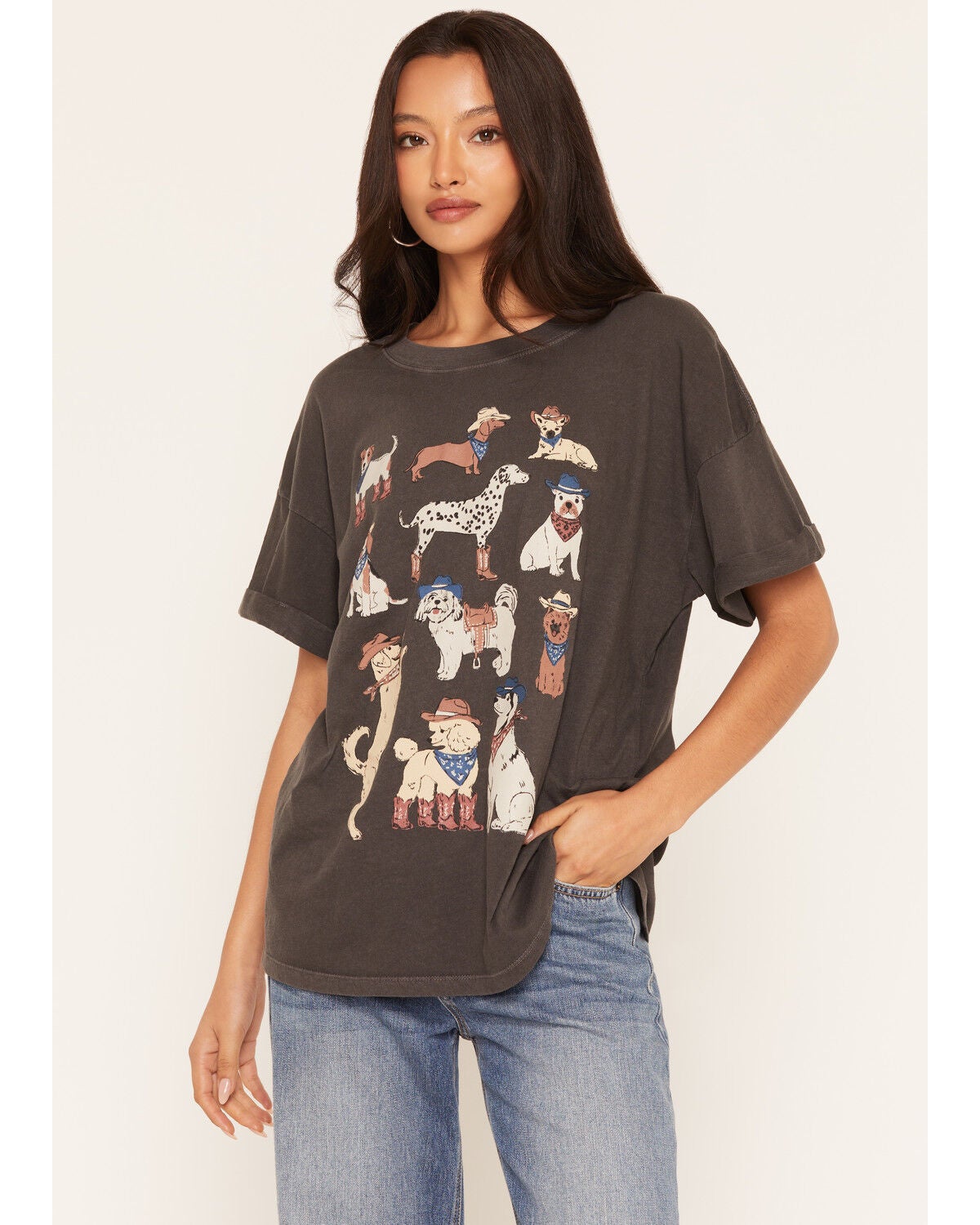 Image #1 - Girl Dangerous Women's Western Dog Short Sleeve Graphic Tee, Black, hi-res