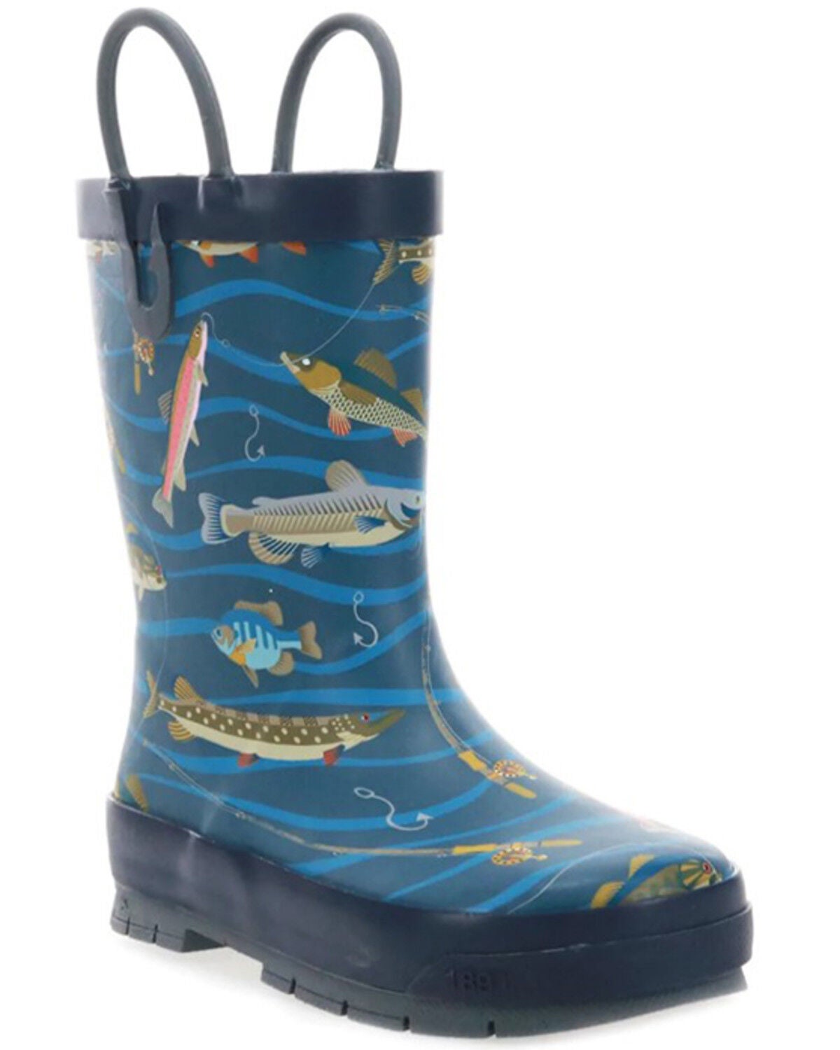 Western Chief Boys' Gone Fish'n Rain Boots, Navy, hi-res