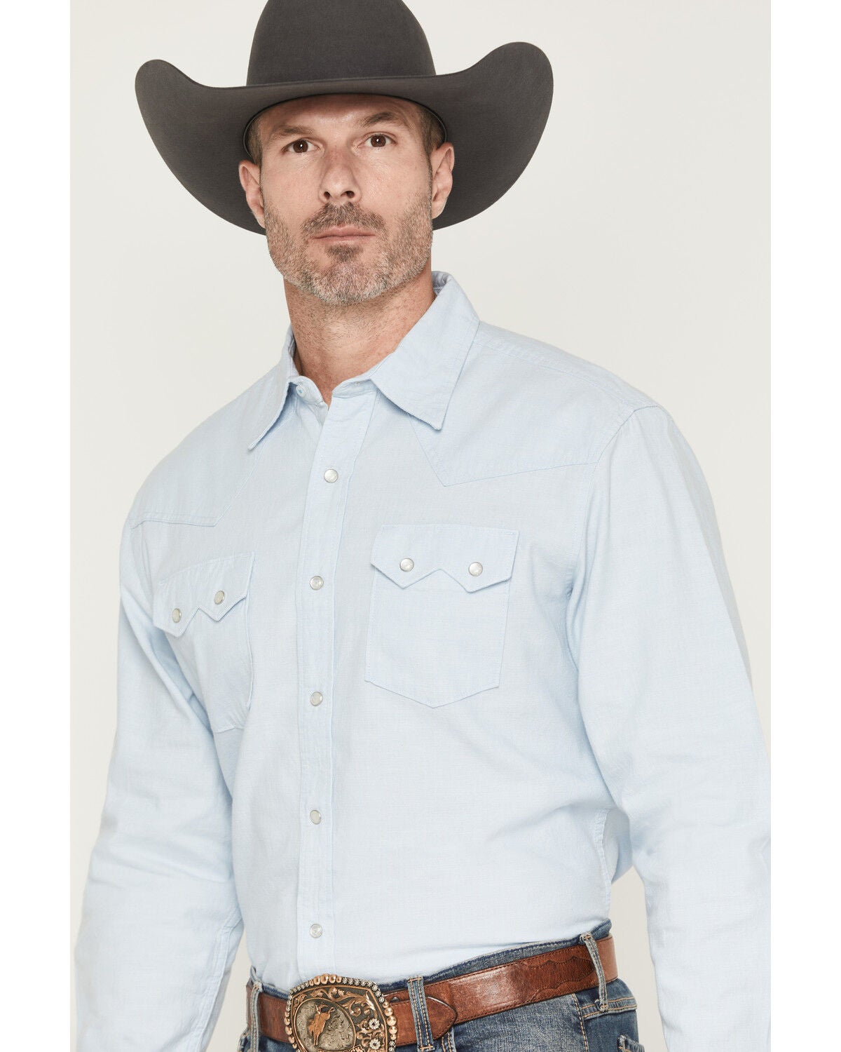 Image #2 - Wrangler X Cody Johnson Men's Solid Long Sleeve Pearl Snap Western Shirt, Blue, hi-res