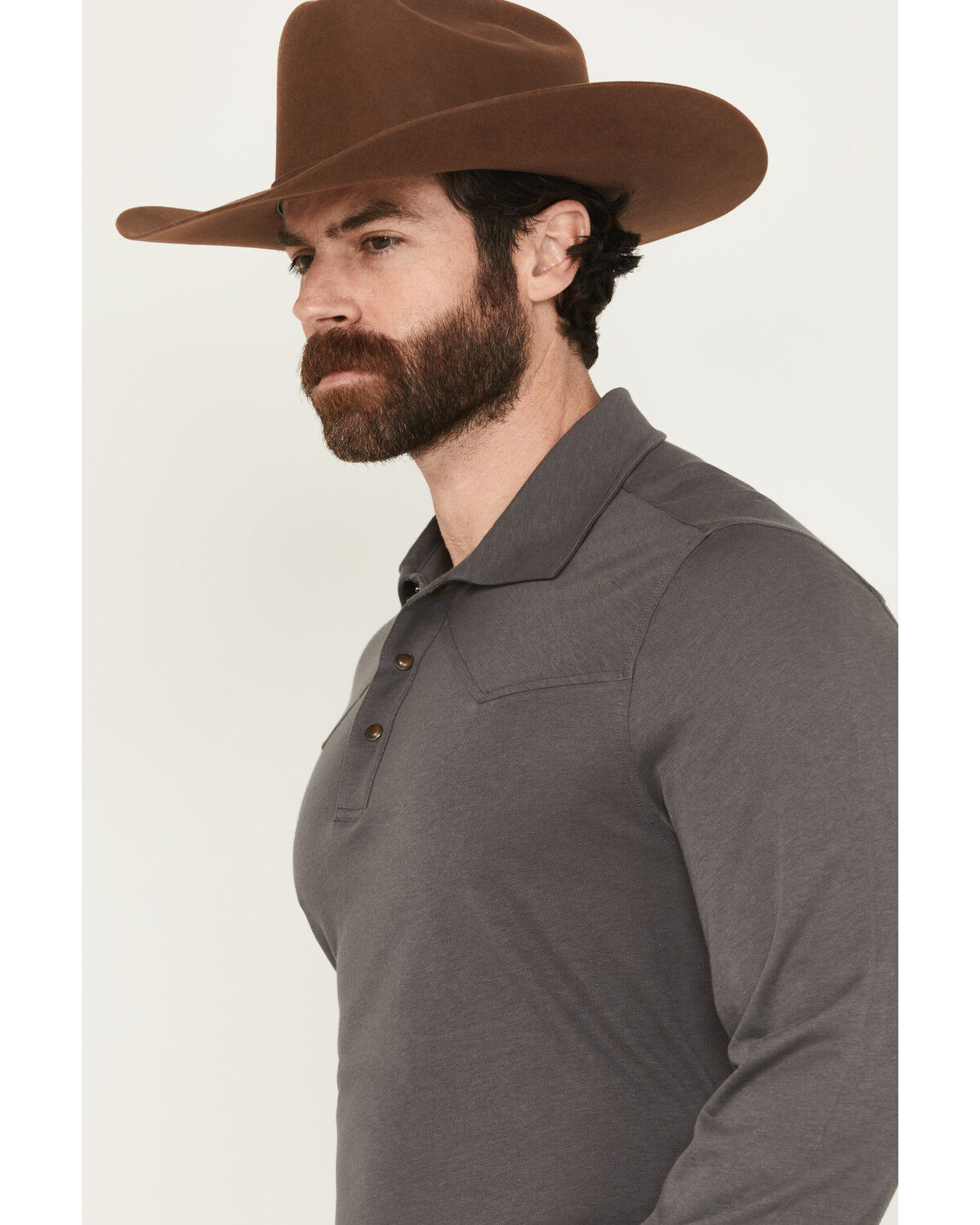 Image #2 - Cody James Black 1978® Men's Drifter Solid Long Sleeve Polo, Grey, hi-res