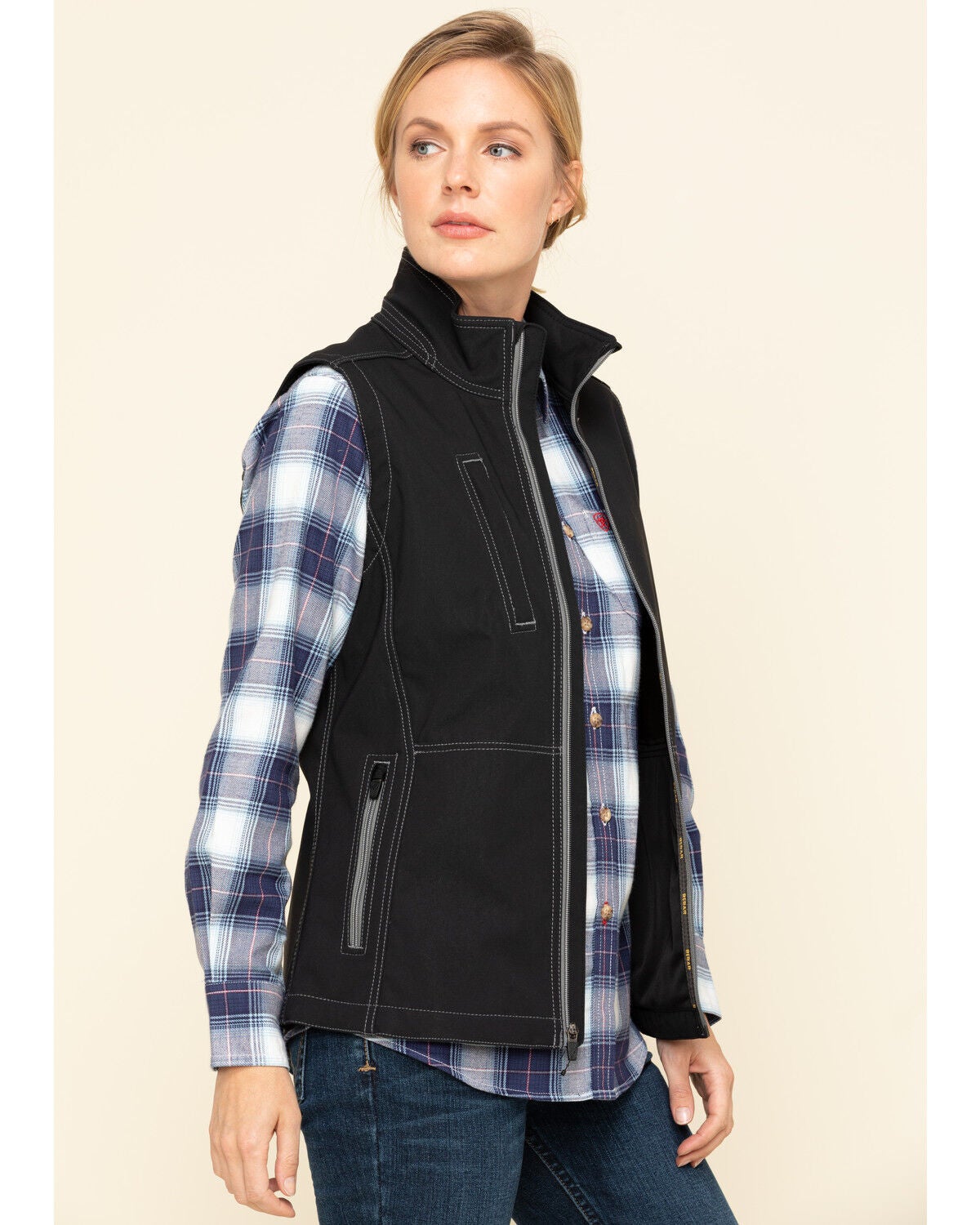 Image #3 - Ariat Women's Black Rebar Stretch Canvas Softshell Vest, Black, hi-res