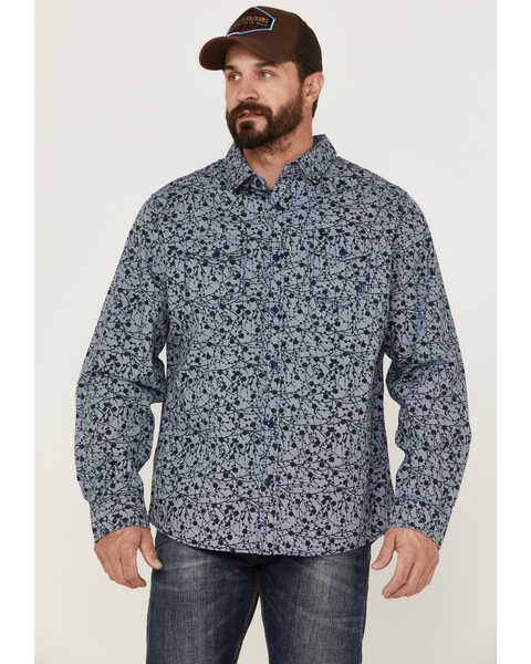 Brothers & Sons Men's All-Over Print Long Sleeve Button-Down Western Shirt , Navy, hi-res