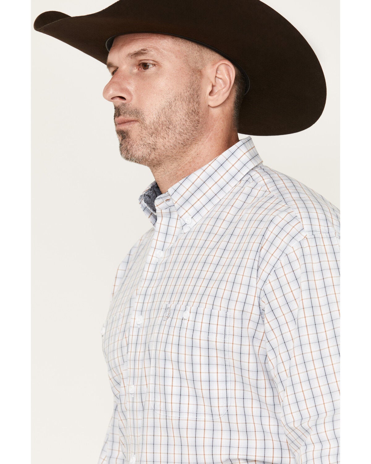 Image #2 - George Strait by Wrangler Men's Plaid Print Long Sleeve Button-Down Stretch Western Shirt - Tall, White, hi-res