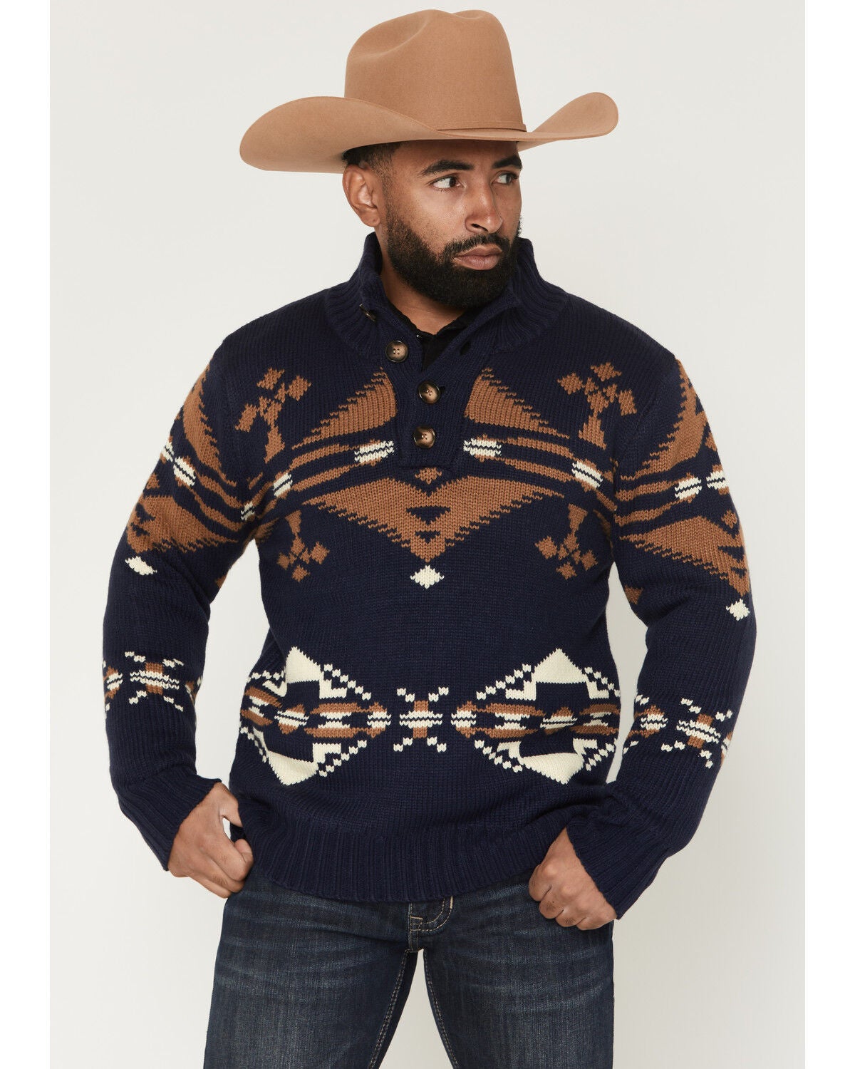 Image #1 - Cotton & Rye Men's Southwestern Print Pullover Sweater, Navy, hi-res
