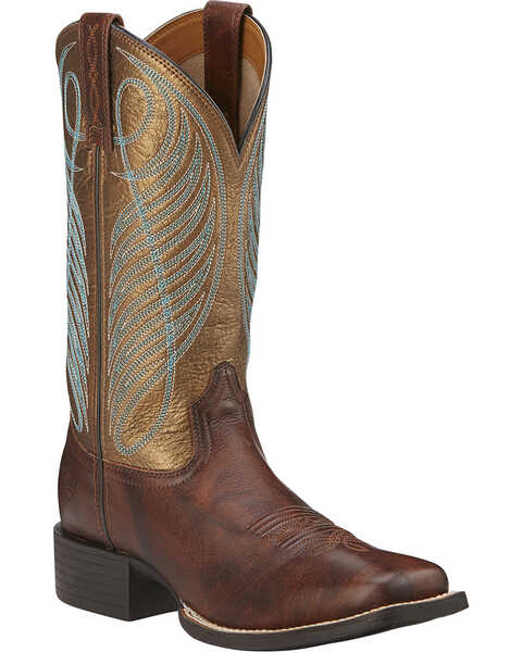 Ariat Women's Round Up Cowgirl Boots -Square Toe, Dark Brown, hi-res