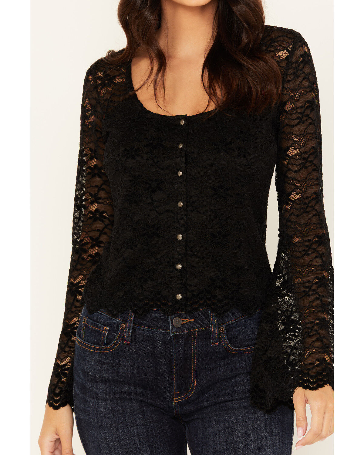 Image #3 - Idyllwind Women's Russello Lace Long Bell Sleeve Top, Black, hi-res