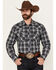 Image #1 - Wrangler Retro Men's Plaid Print Long Sleeve Snap Western Shirt, Black, hi-res