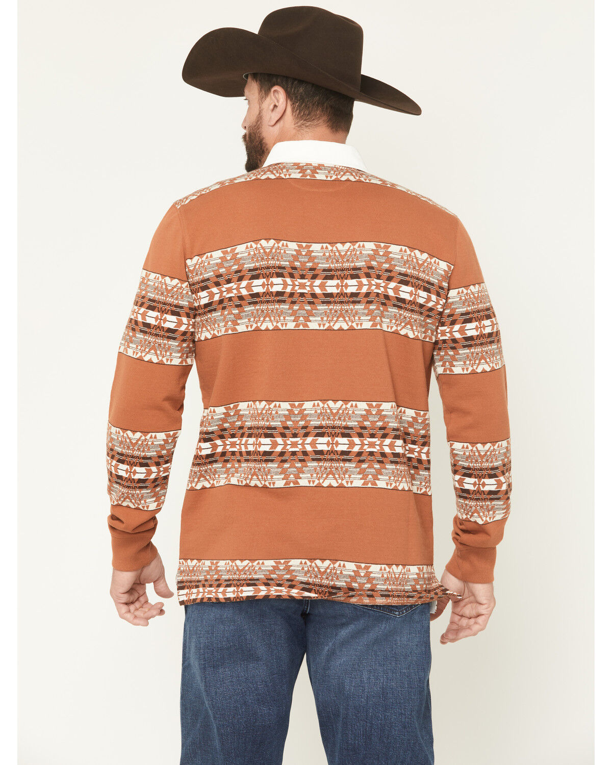 Image #4 - RANK 45® Men's Southwestern Striped Rugby Polo Shirt, Cognac, hi-res