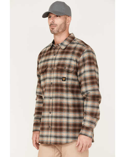 Image #2 - Hawx Men's Plaid Button-Down Flannel Work Shirt , Brown, hi-res