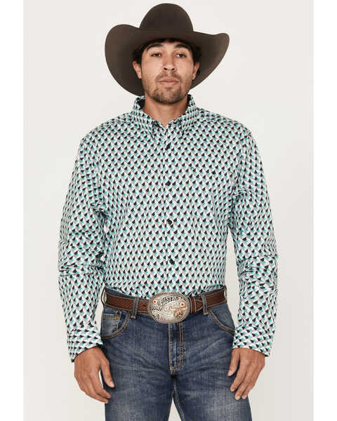 RANK 45® Men's Rampage Geo Long Sleeve Button-Down Western Shirt, Green, hi-res