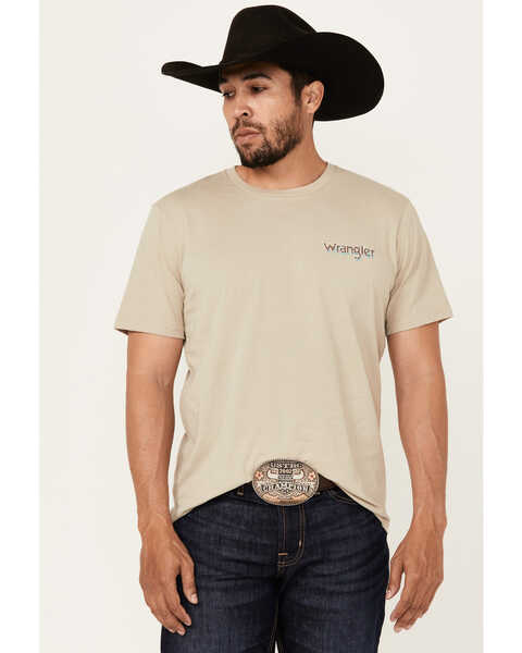 Wrangler Men's Boot Barn Exclusive Logo Short Sleeve Graphic T-Shirt, Sand, hi-res