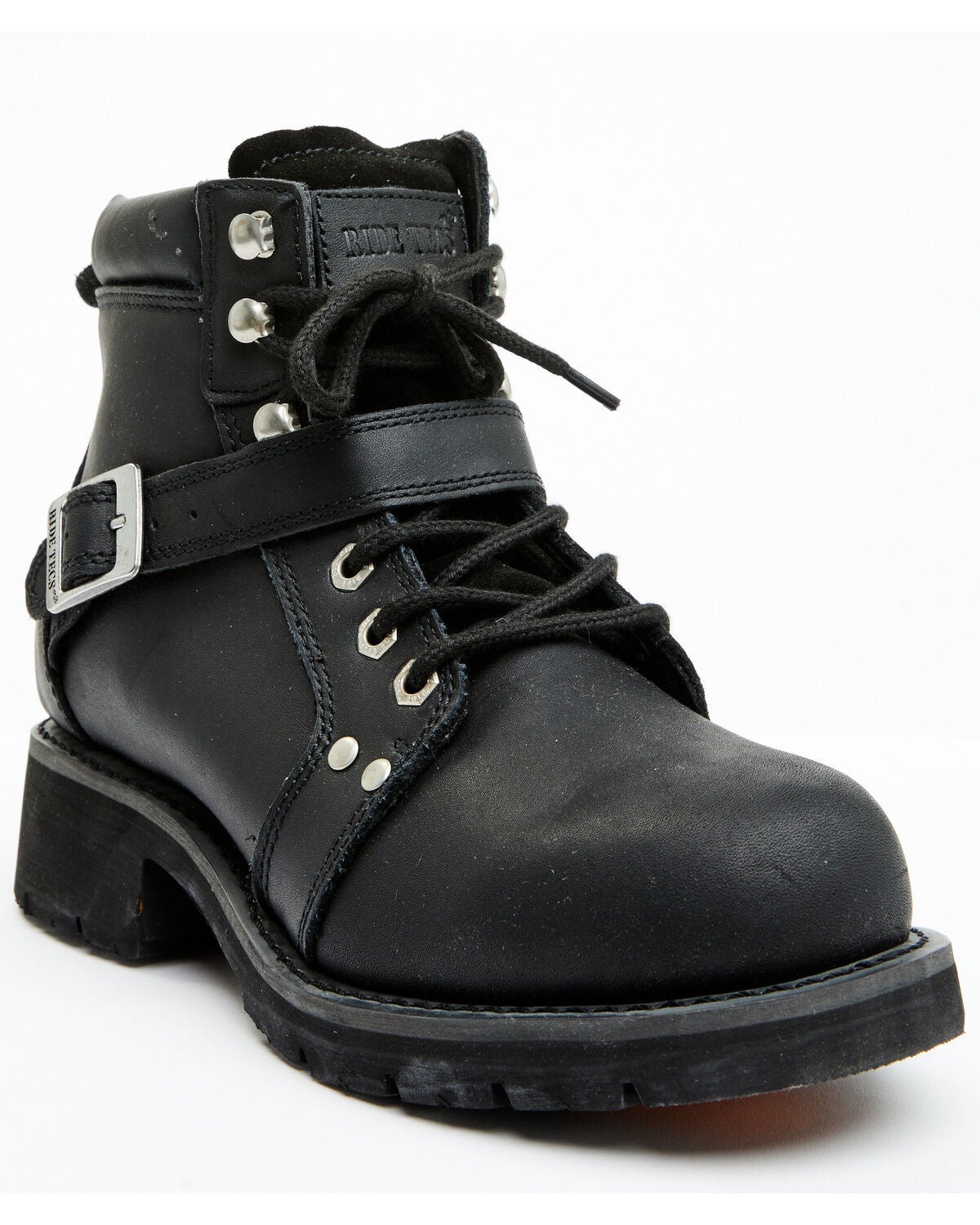 Ad Tec Women's 6" Lace Zipper Biker Boots - Soft Toe, Black, hi-res