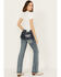 Image #1 - Grace in LA Women's Mid Rise Sequins Embroidered Pocket Bootcut Jeans, Dark Wash, hi-res