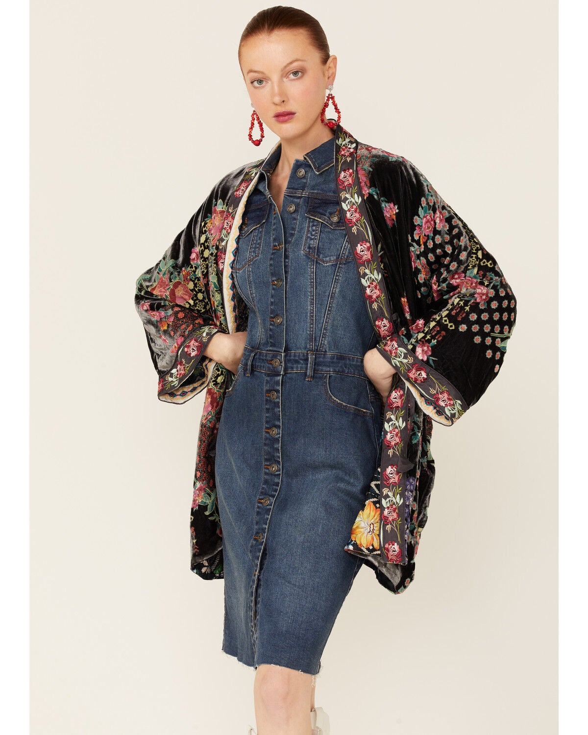 Johnny Was Women's Multicolored Rose Burnout Talullah Reversible Kimono, Multi, hi-res