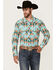 Image #1 - Rock & Roll Denim Men's Southwestern Print Long Sleeve Snap Stretch Western Shirt, Teal, hi-res