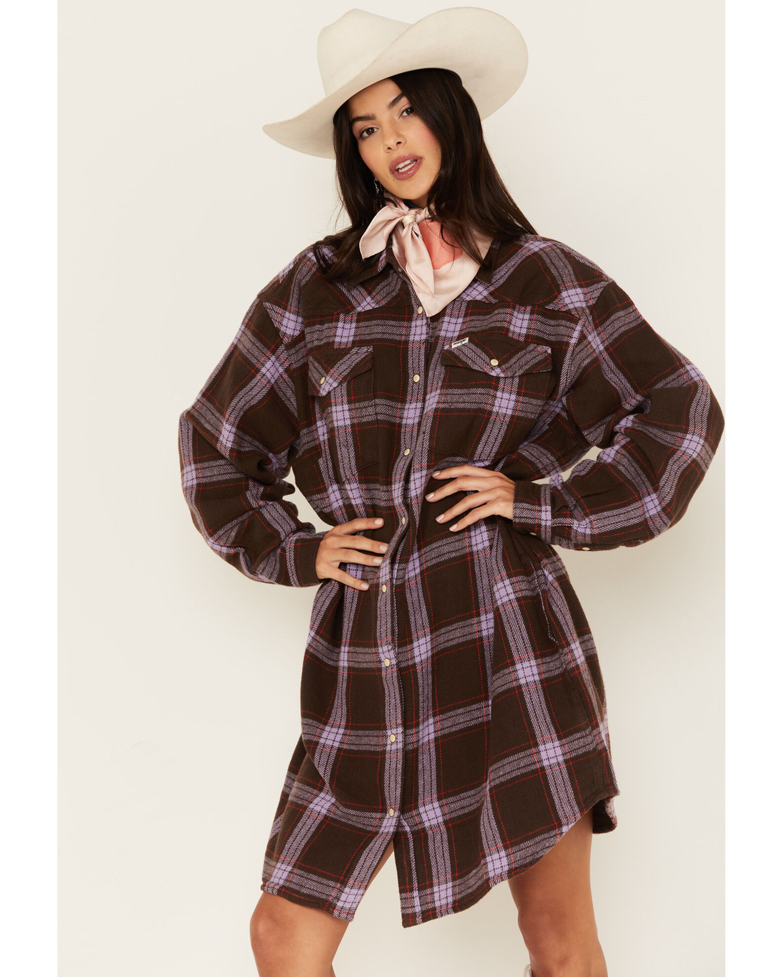 Wrangler Women s Jumbo Plaid Print Long Sleeve Western Dress