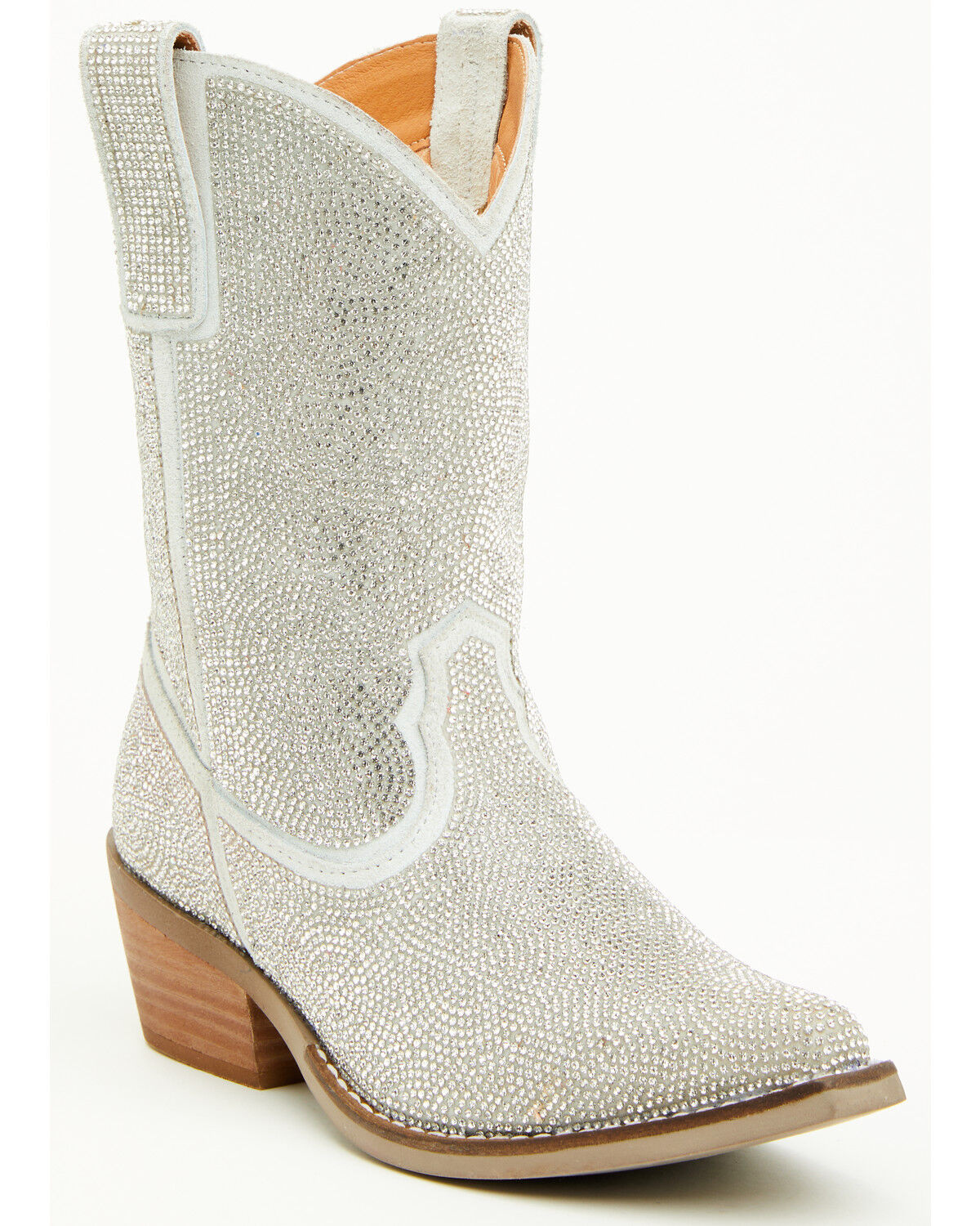 Image #1 - Dingo Girls' Silver Dollar Embellished Western Boots - Snip Toe, Silver, hi-res