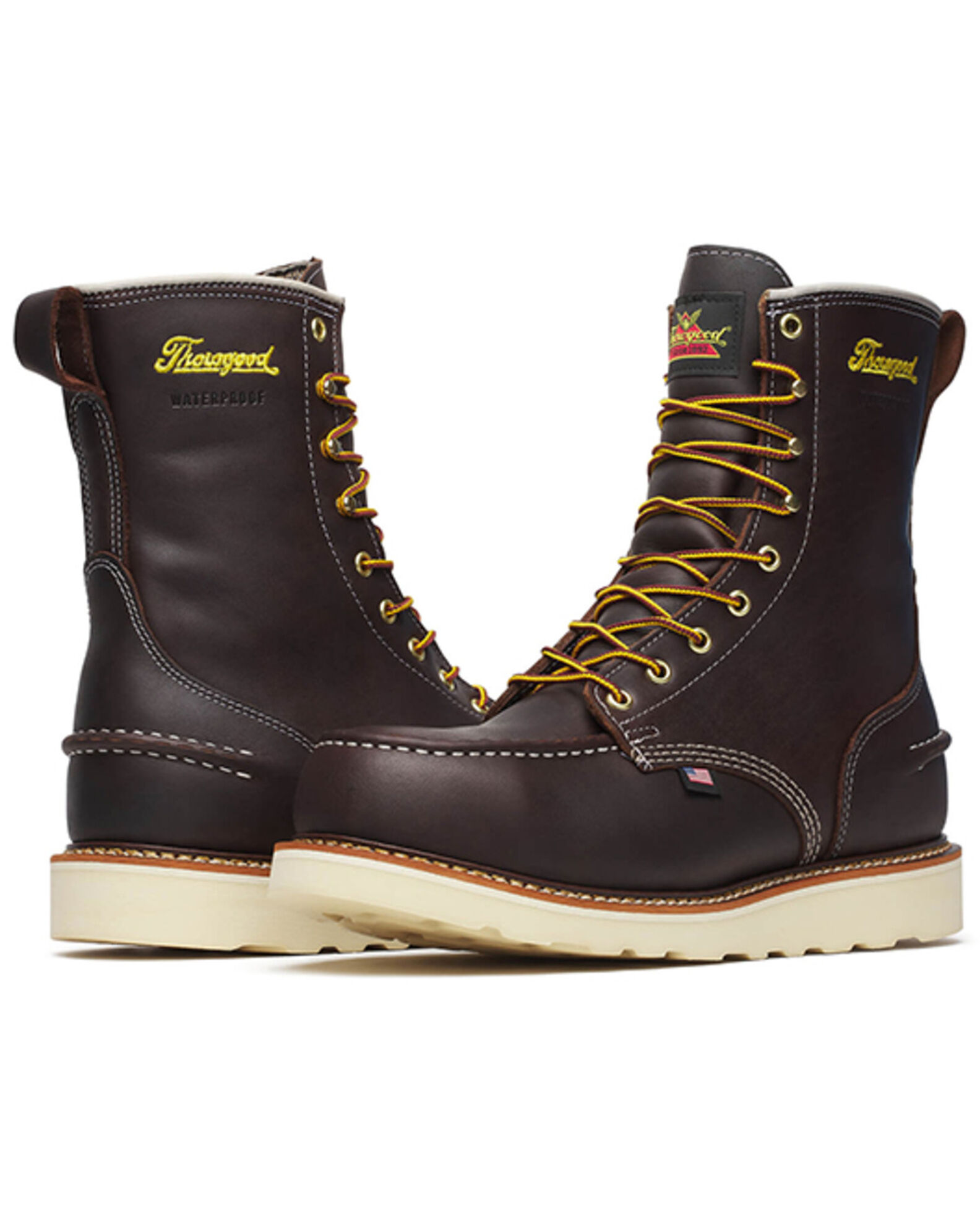 Image #5 - Thorogood Men's Boot Barn Exclusive Waterproof 8" Made In The USA Moc Work Boots - Steel Toe, Brown, hi-res