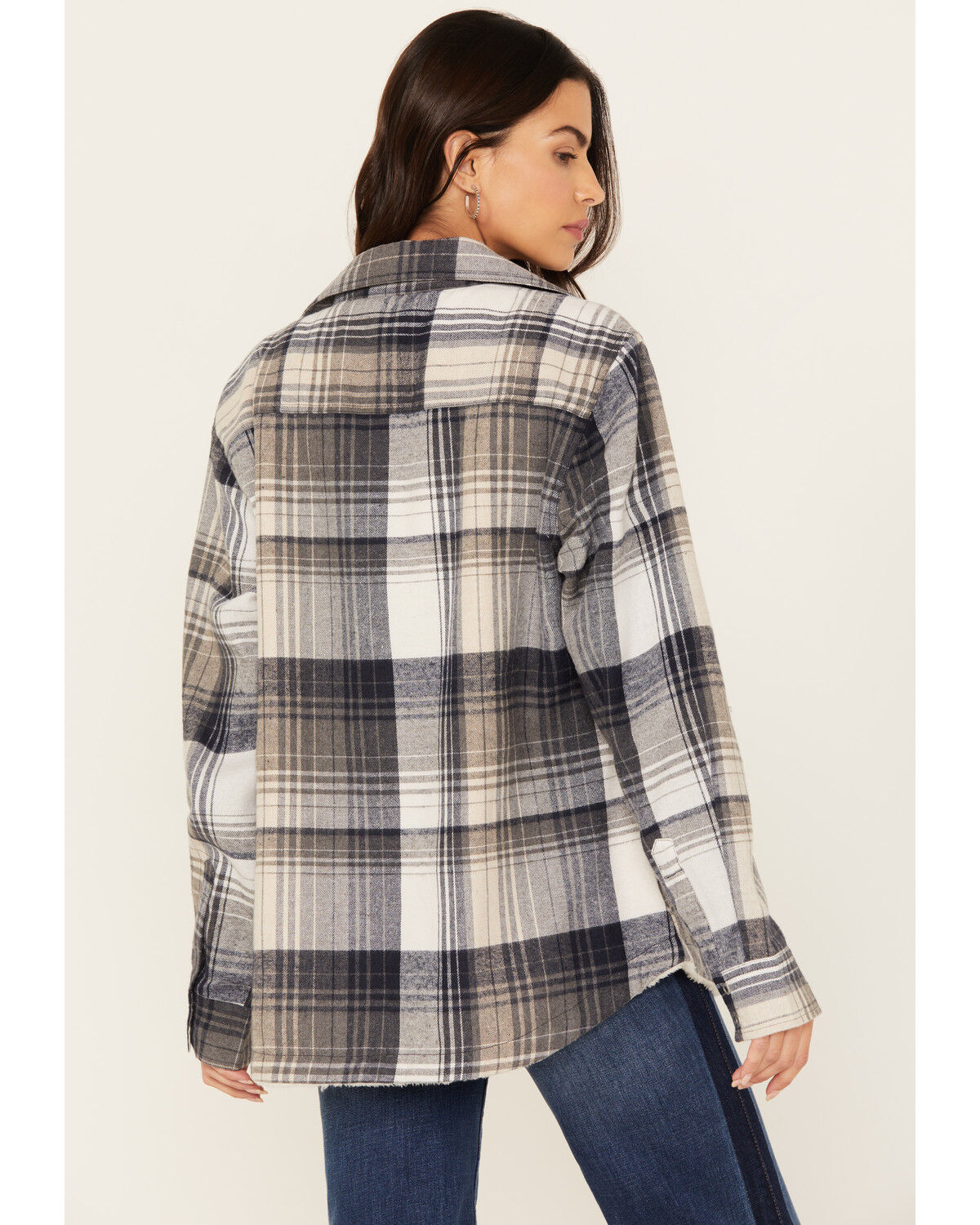 Image #4 - Pacific Teaze Women's Plaid Print Sherpa Lined Shacket, Navy, hi-res