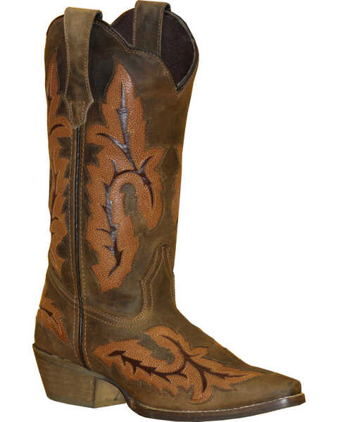 Rawhide by Abilene Boots Women's Cutout Inlay Cowgirl Boots - Snip Toe, Brown, hi-res