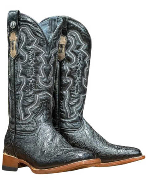 Tanner Mark Women's Mendocino Tooled Western Boots - Broad Square Toe , Black, hi-res