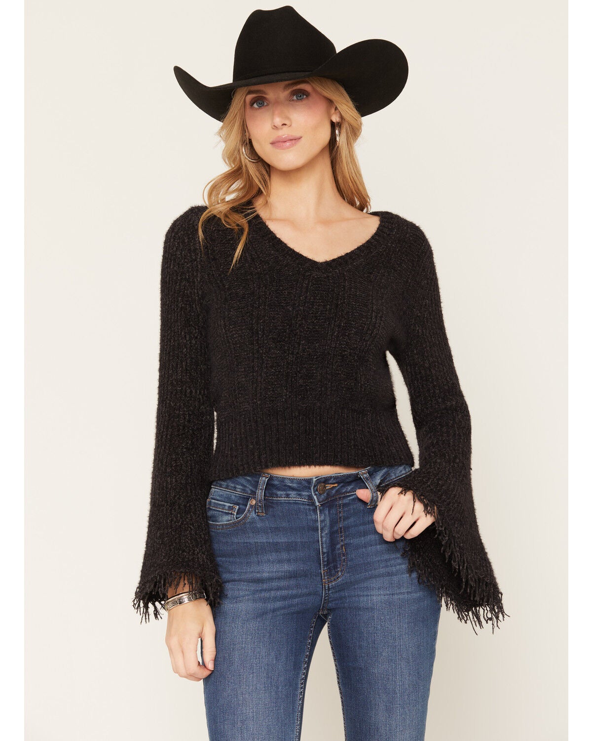 Shyanne Women's Flare Sleeve Sweater, Black, hi-res