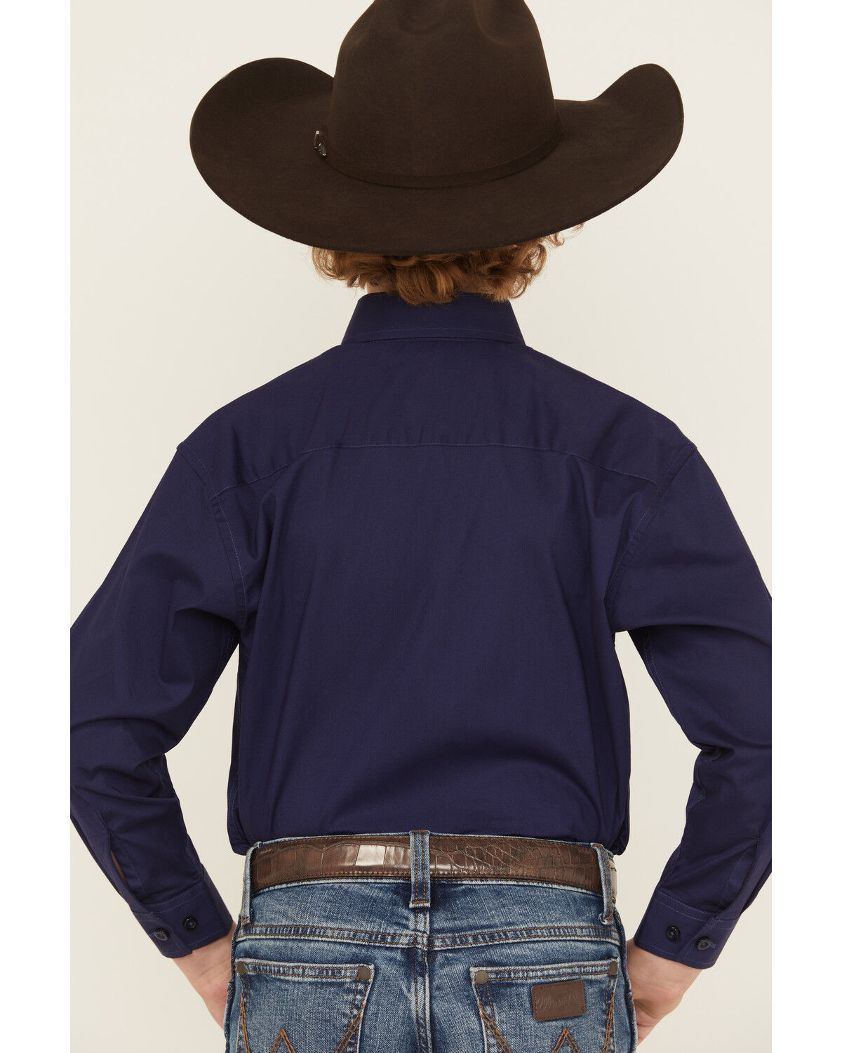 Image #4 - Panhandle Boys' Solid Long Sleeve Button-Down Stretch Western Shirt, Blue, hi-res