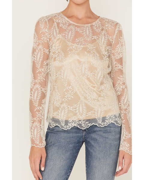 Image #3 - Shyanne Women's Two Tone Lace Layering Top, Sand, hi-res