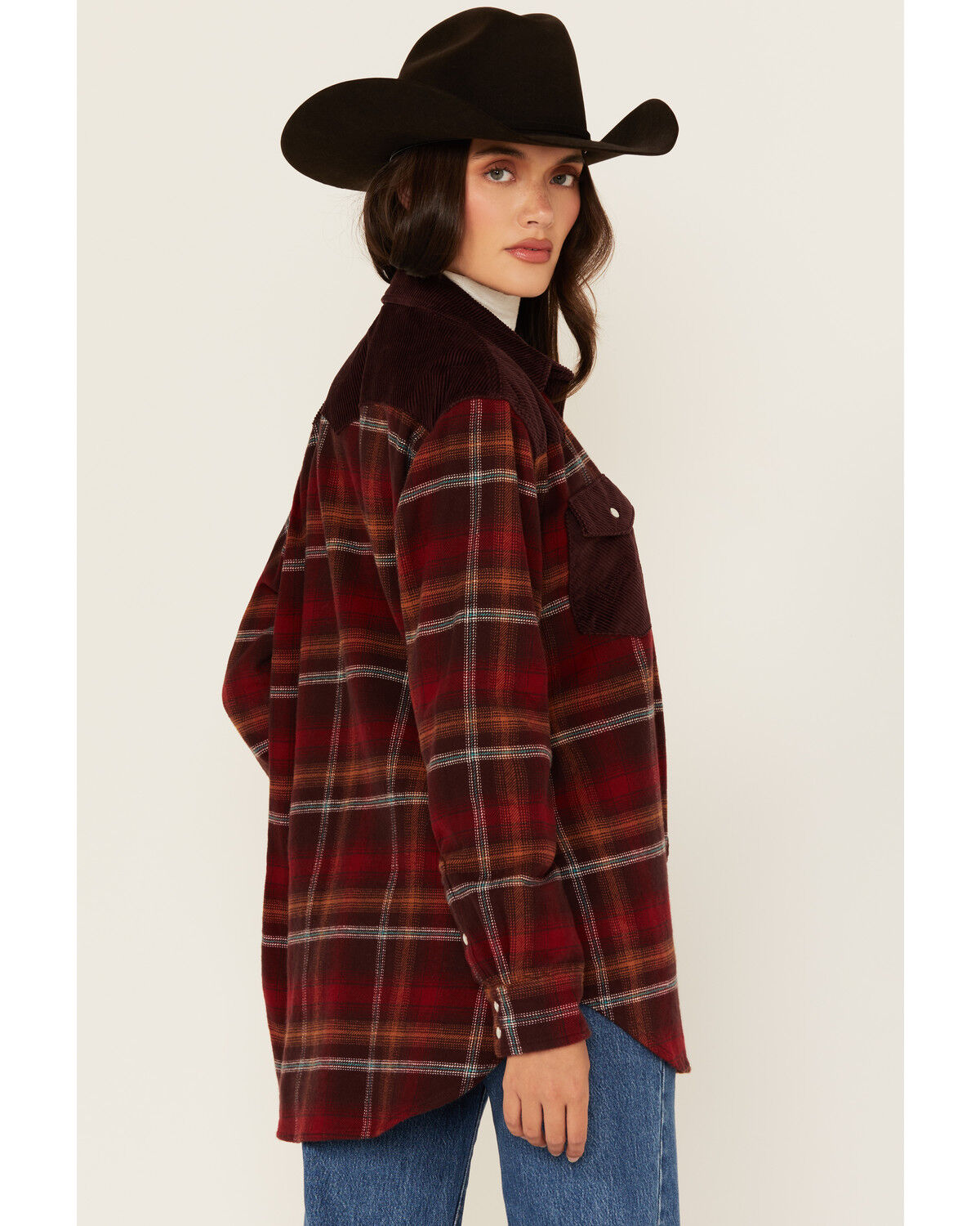 Image #4 - Wrangler Retro Women's Plaid Print Long Sleeve Snap Western Shirt, Brown, hi-res