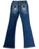 Image #1 - Grace in LA Girls' Dark Wash Floral Horseshoe Pocket Bootcut Stretch Denim Jeans, Dark Wash, hi-res