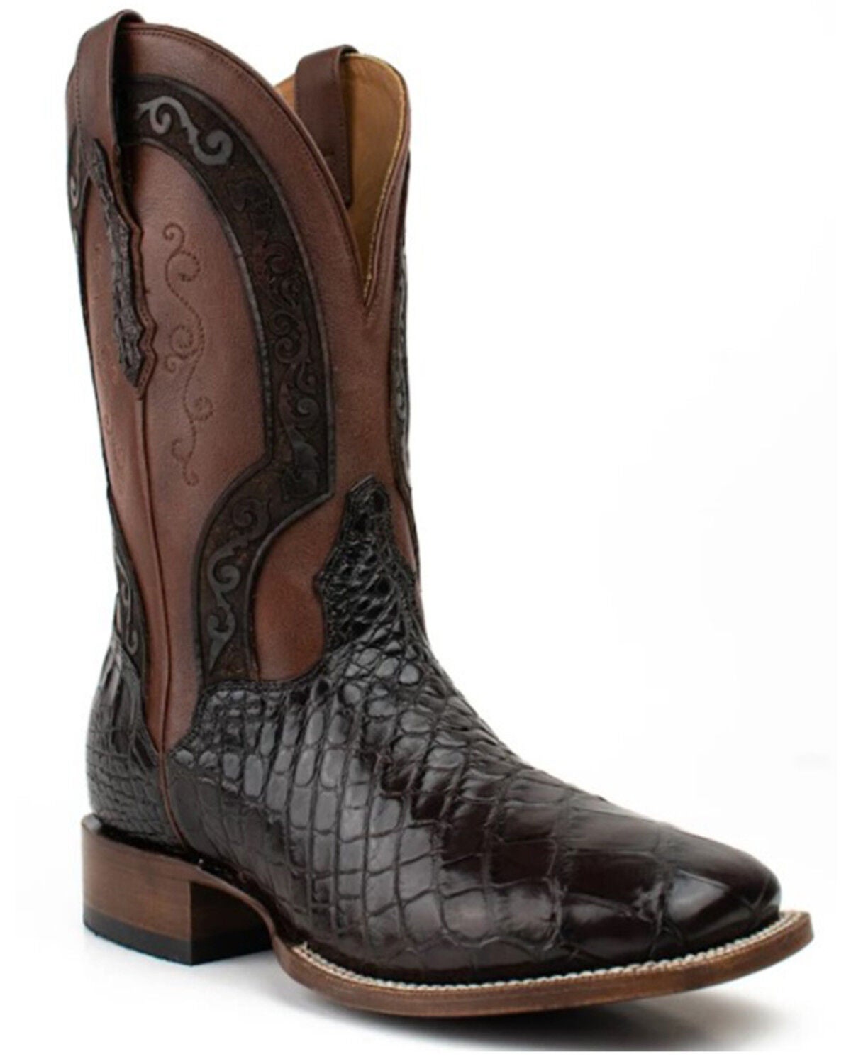 El Dorado Men's American Alligator Exotic Western Boots - Broad Square Toe, Dark Brown, hi-res