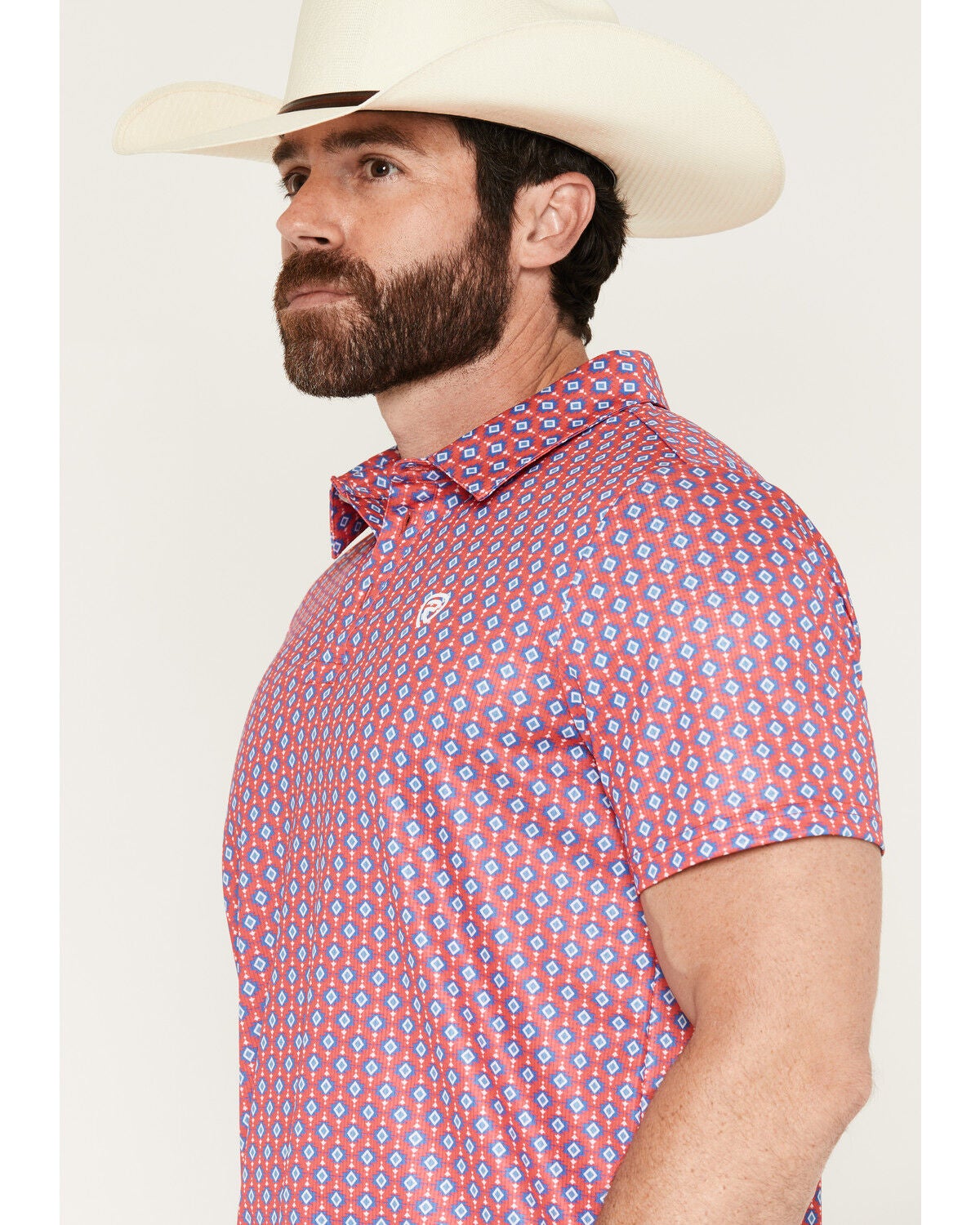 Image #2 - Rock & Roll Denim Men's Southwestern Print Short Sleeve Button-Down Polo, Hot Pink, hi-res