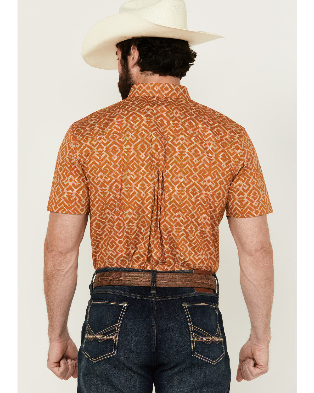 Image #4 - RANK 45® Men's Decker Geo Print Short Sleeve Performance Stretch Button-Down Western Shirt, Gold, hi-res