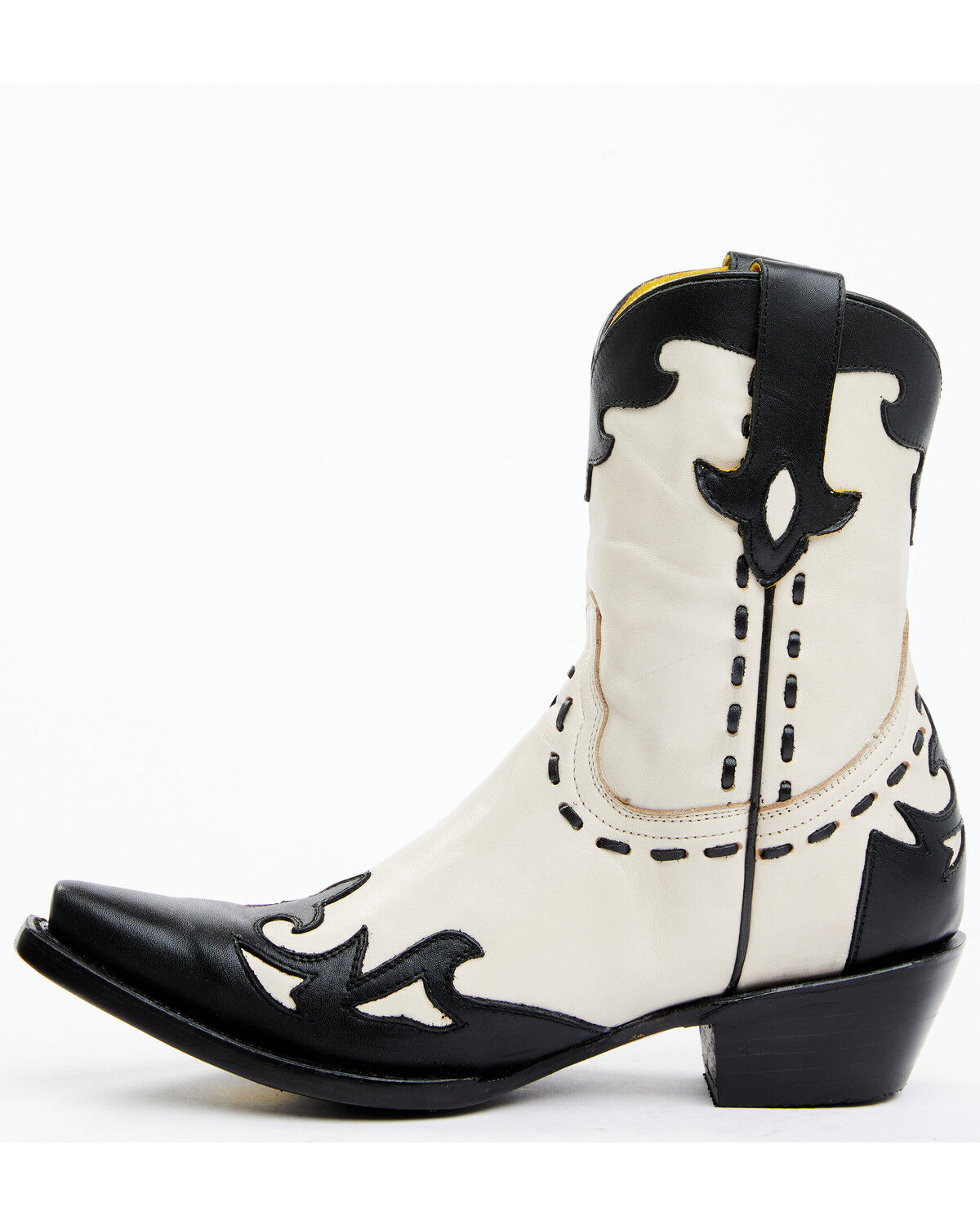 Image #3 - Planet Cowboy Women's Wingtip Leather Western Boot - Snip Toe, Cream/black, hi-res