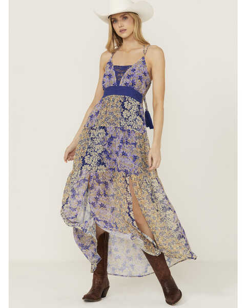 Miss Me Women's Floral Print Maxi Dress, Blue, hi-res