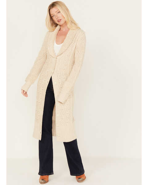 Cleo + Wolf Women's Boucle & Cable Knit Duster, Ivory, hi-res
