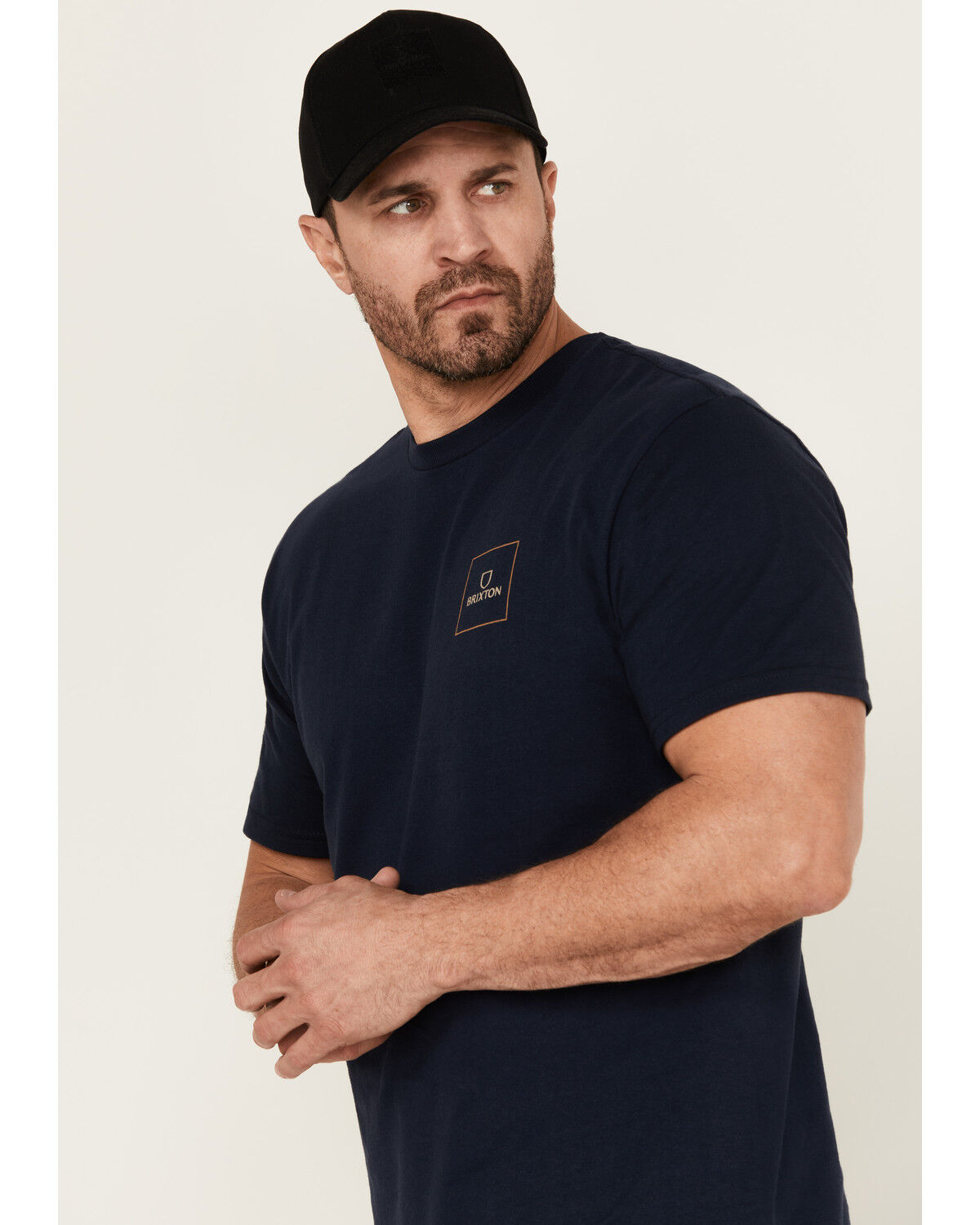 Image #2 - Brixton Men's Alpha Square logo Short Sleeve Graphic T-Shirt, Navy, hi-res