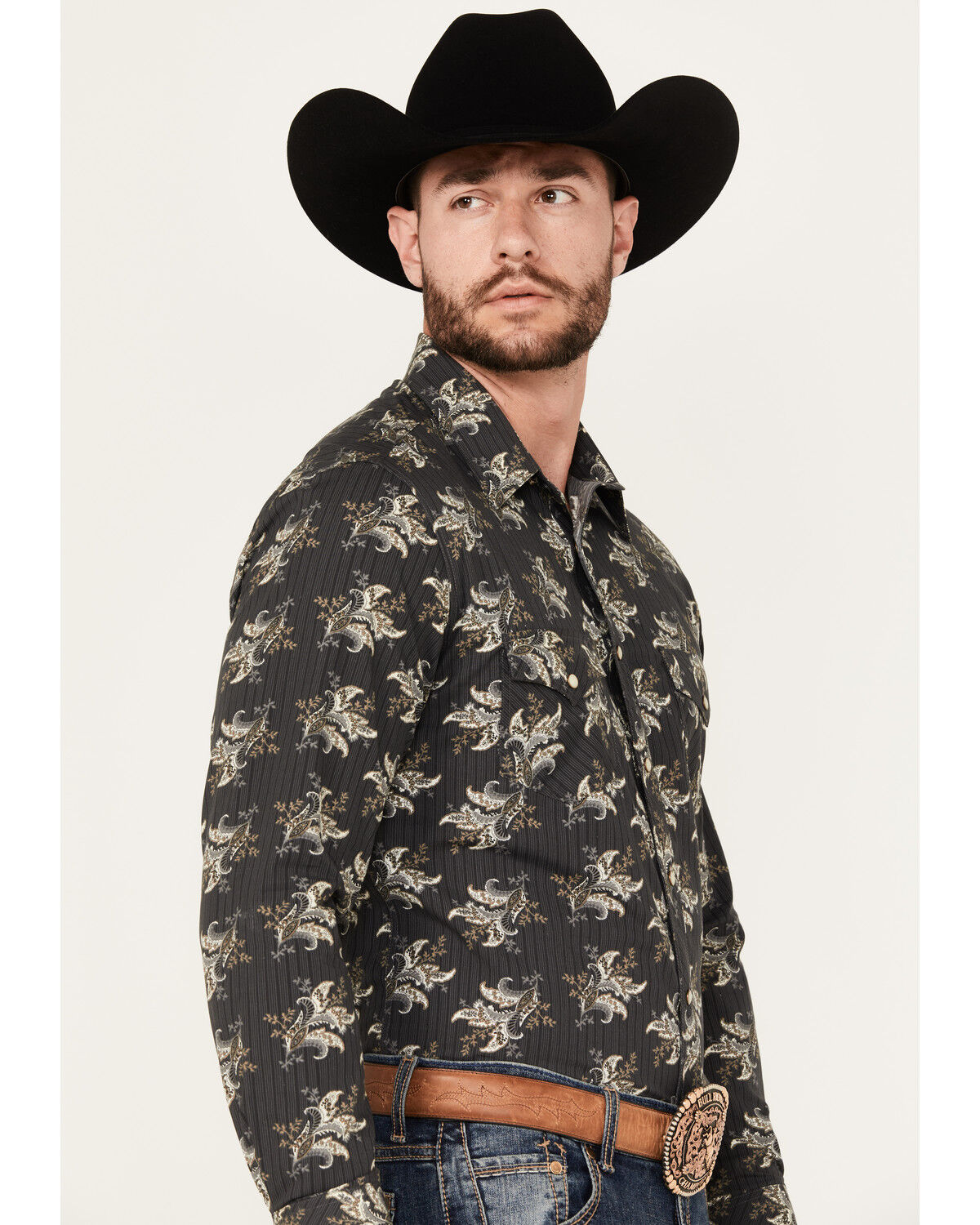 Image #2 - Rock & Roll Denim Men's Vintage 46 Paisley Print Long Sleeve Snap Western Shirt, Charcoal, hi-res