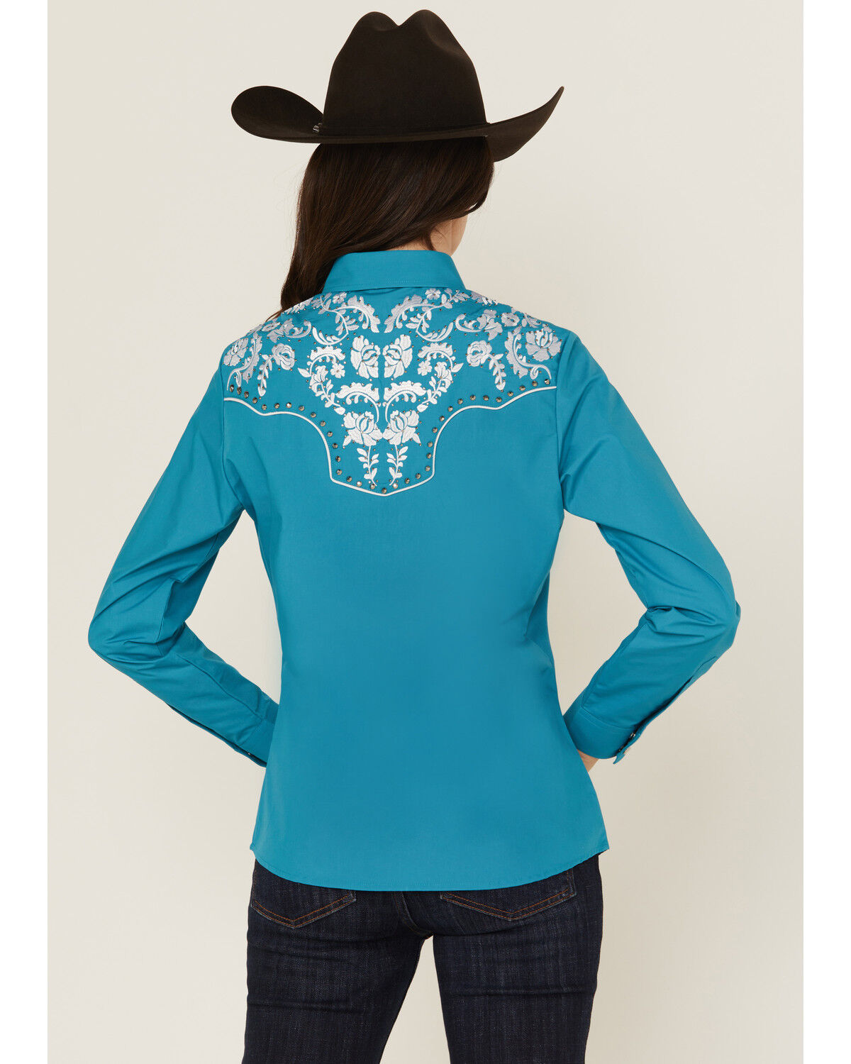 Image #4 - Rodeo Clothing Women's Embroidered Long Sleeve Snap Western Shirt, Turquoise, hi-res