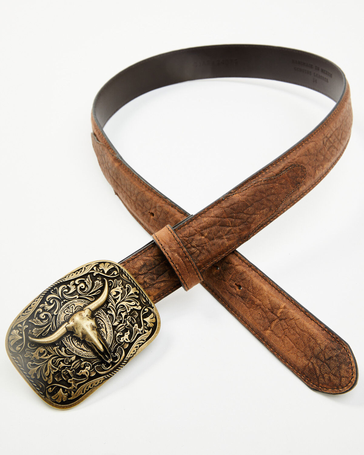 Image #2 - Cody James Men's Long Horn Buckle Belt, Brown, hi-res