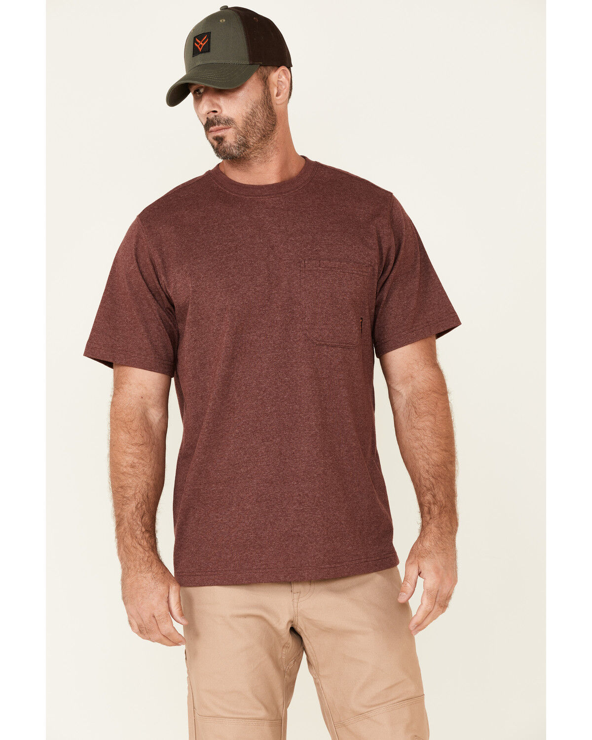 Image #1 - Hawx Men's Solid Burgundy Forge Short Sleeve Work Pocket T-Shirt, Burgundy, hi-res