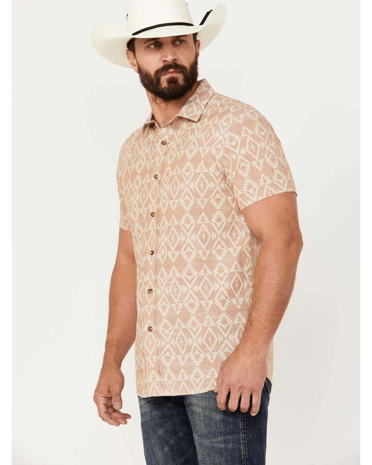 Image #2 - Pendleton Men's Deacon Print Short Sleeve Button-Down Western Shirt, Tan, hi-res