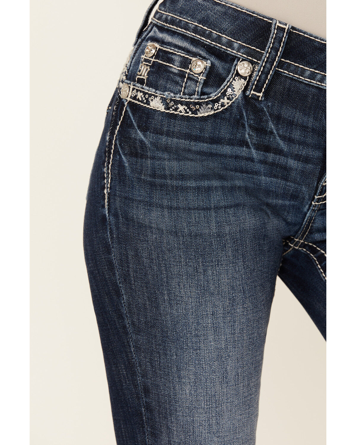 Image #4 - Miss Me Women's Dark Wash Mid Rise Bootcut Stretch Denim Jeans, Dark Wash, hi-res