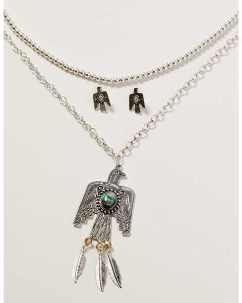 Shyanne Women's Mystic Summer Thunderbird Fringe Jewelry Set, Silver, hi-res